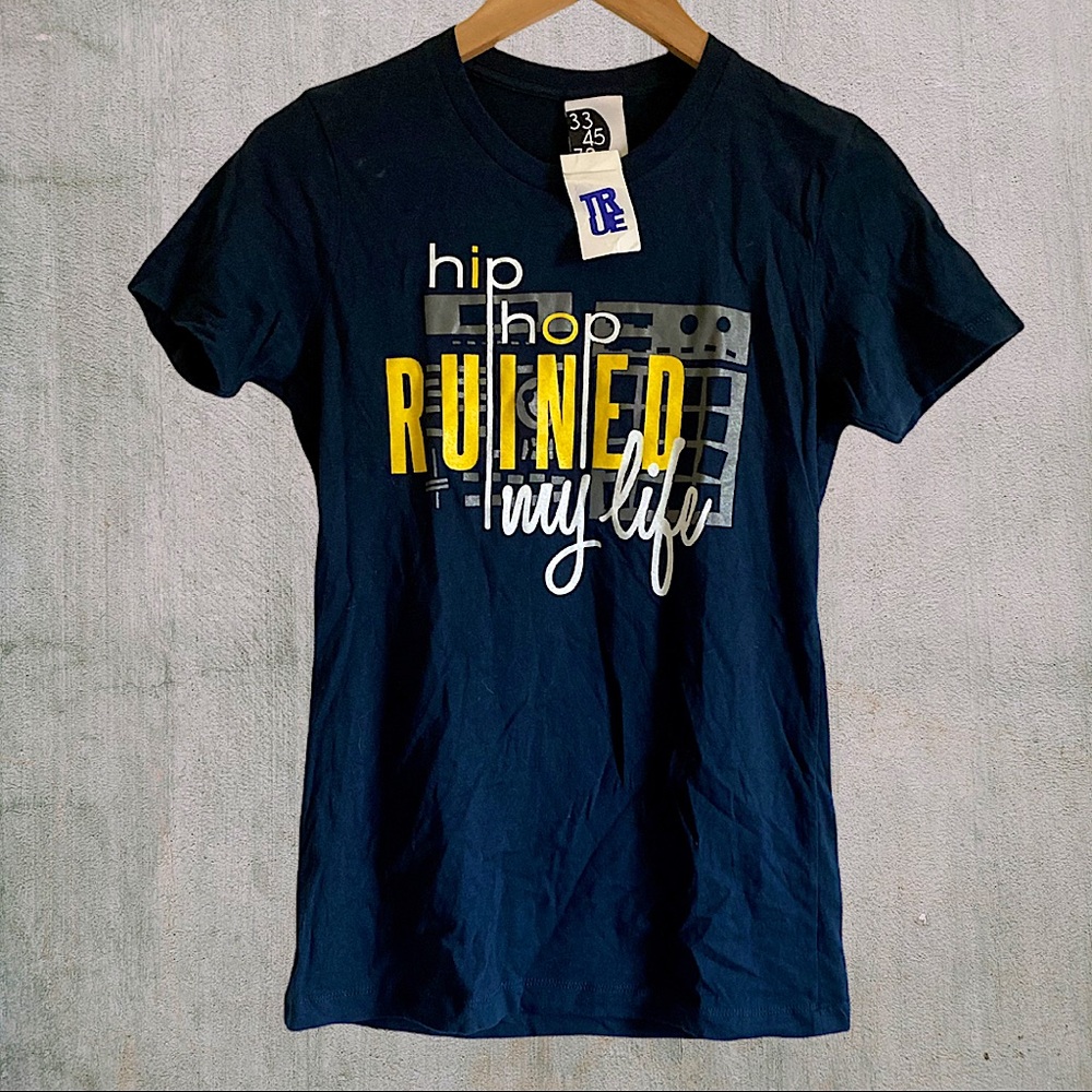 BLUE “HIP HOP RUINED MY LIFE” FITTED SHORT SLEEVE TSHIRT TOP SHIRT